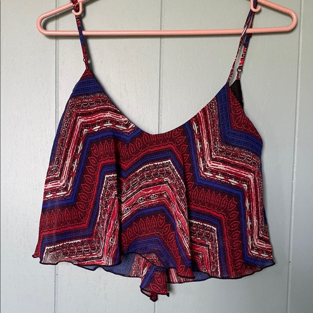 2B Bebe Red and White Asymmetrical Crop Camisole